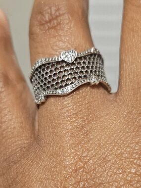 Pandora Silver Openwork Heart Lattice Ring- NO DIAMONDS/ SIZE 9